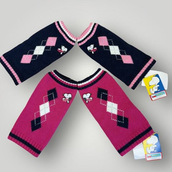 Peanuts Wool Blend Knitted Socks Calf Leg Warmers 2 Pairs Set One Size Pink Navy - Picture 1 of 11